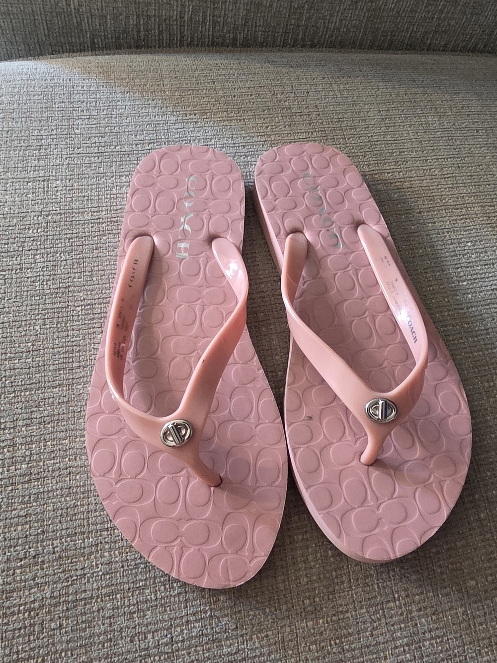 Coach Pale Pink Jelly Flip Flops with Signature Pattern